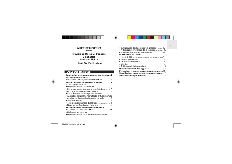 First page image of the manual for EB833