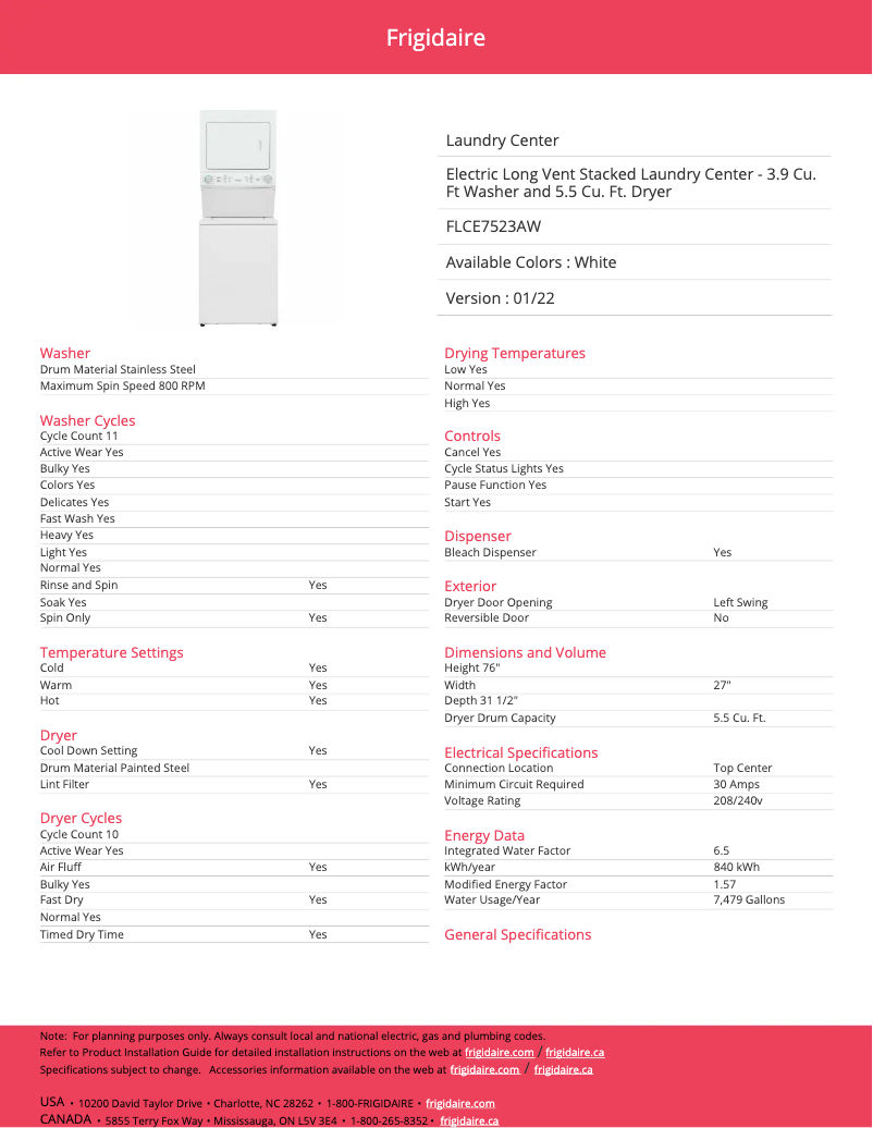 First page image of the manual for FLCE7523AW