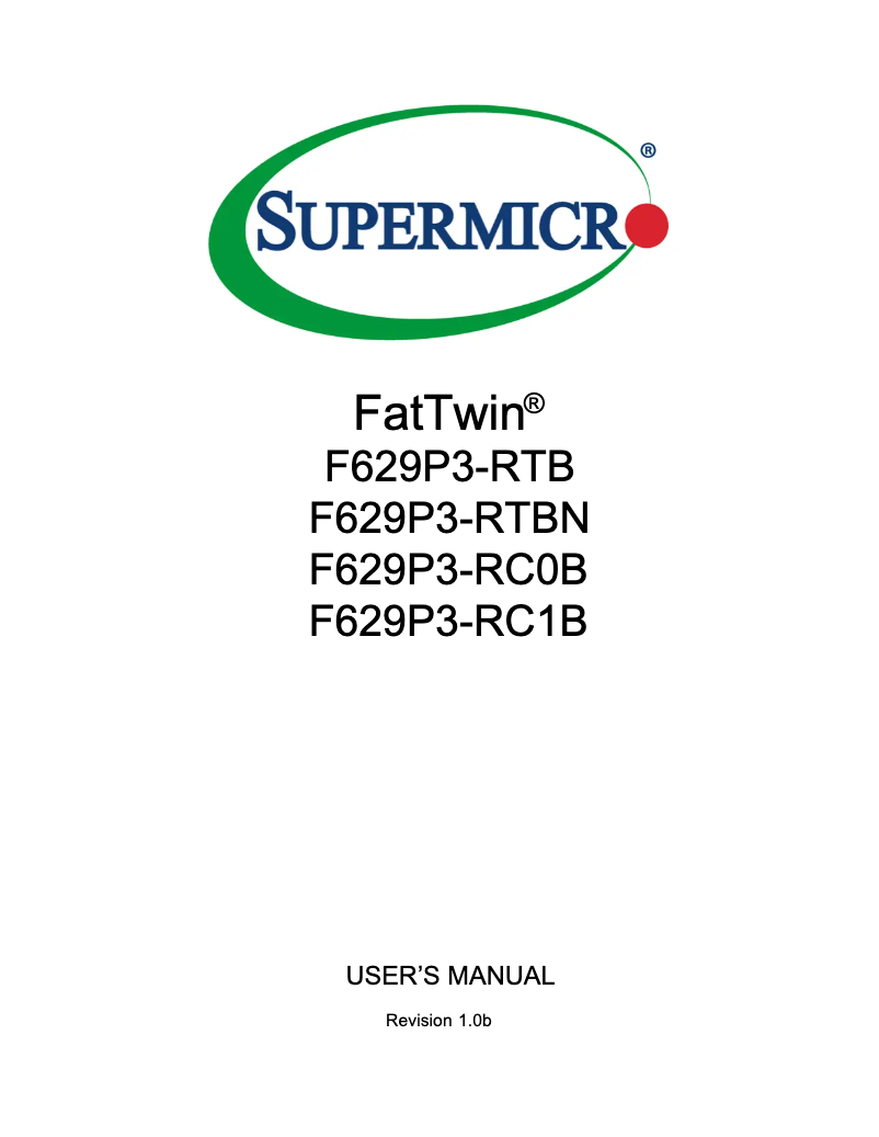 First page image of the manual for SuperServer F629P3-RC0B