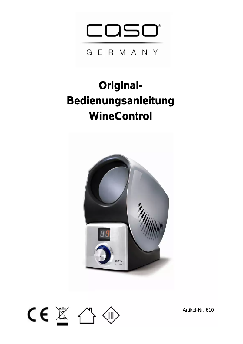 Page 1 of the manual User Manual Caso WineControl 610
