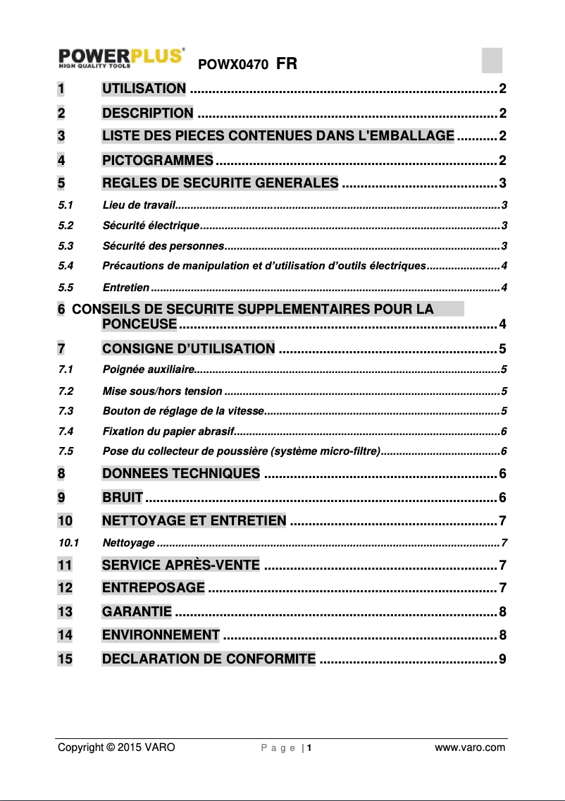 First page image of the manual for POWX0470