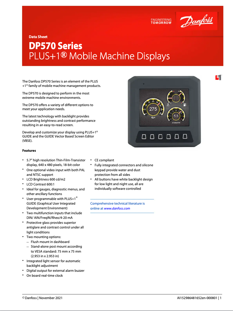 Page 1 of the manual Technical Sheet Danfoss DP570