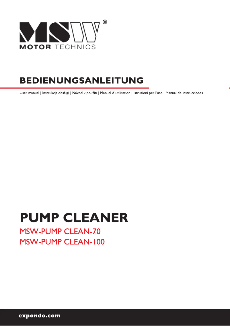 Page 1 of the manual User Manual MSW MSW-PUMP CLEAN 70