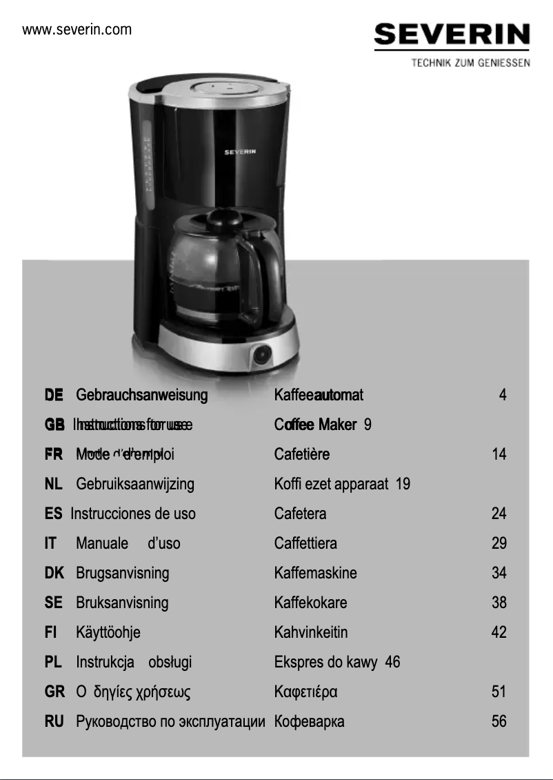 Page 1 of the manual User Manual Severin KA 9543