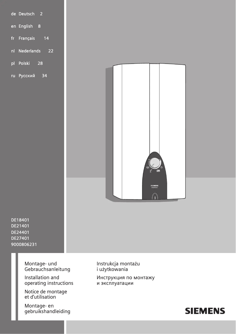 Page 1 of the manual User Manual Siemens DE18401