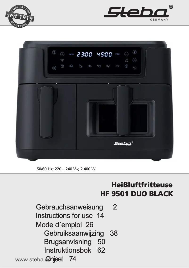 Page 1 of the manual User Manual Steba HF 9501 DUO BLACK