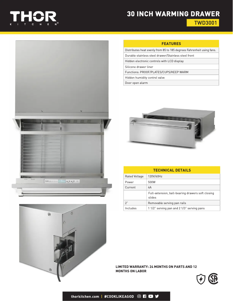 Page 1 of the manual Technical Sheet Thor TWD3001