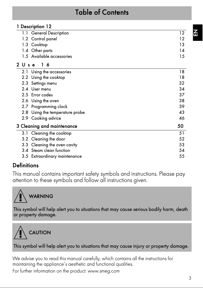 Page 1 of the manual User Manual Smeg SPR24UIMX