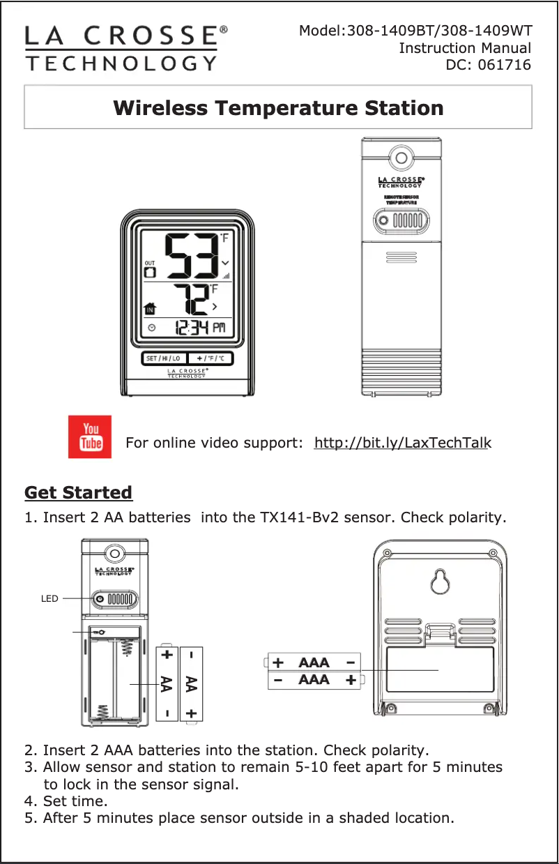Page 1 of the manual User Manual La Crosse Technology 308-1409BT