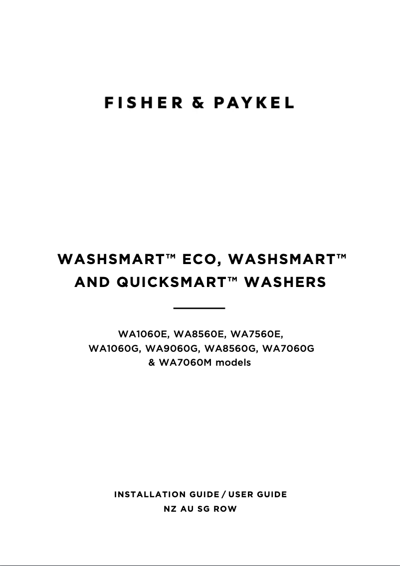 Page 1 of the manual Installation Guide Fisher & Paykel WA7060G2