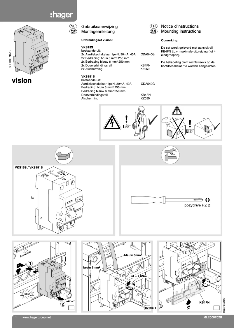 Page 1 of the manual User Manual Hager Vision VKS151S