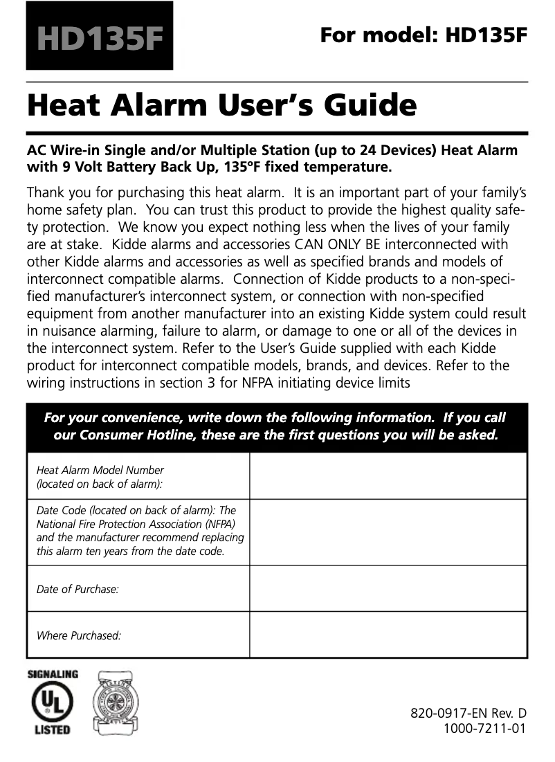 First page image of the manual for HD135