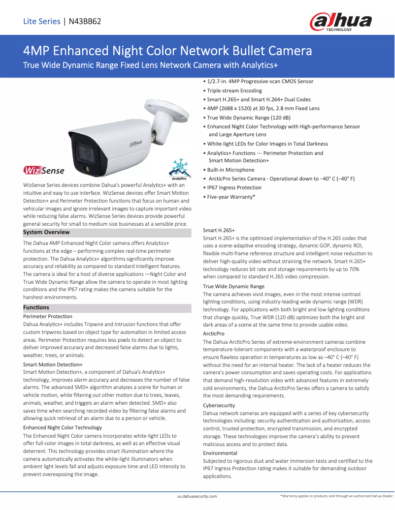 Page 1 of the manual Technical Sheet Dahua Technology N43BB62