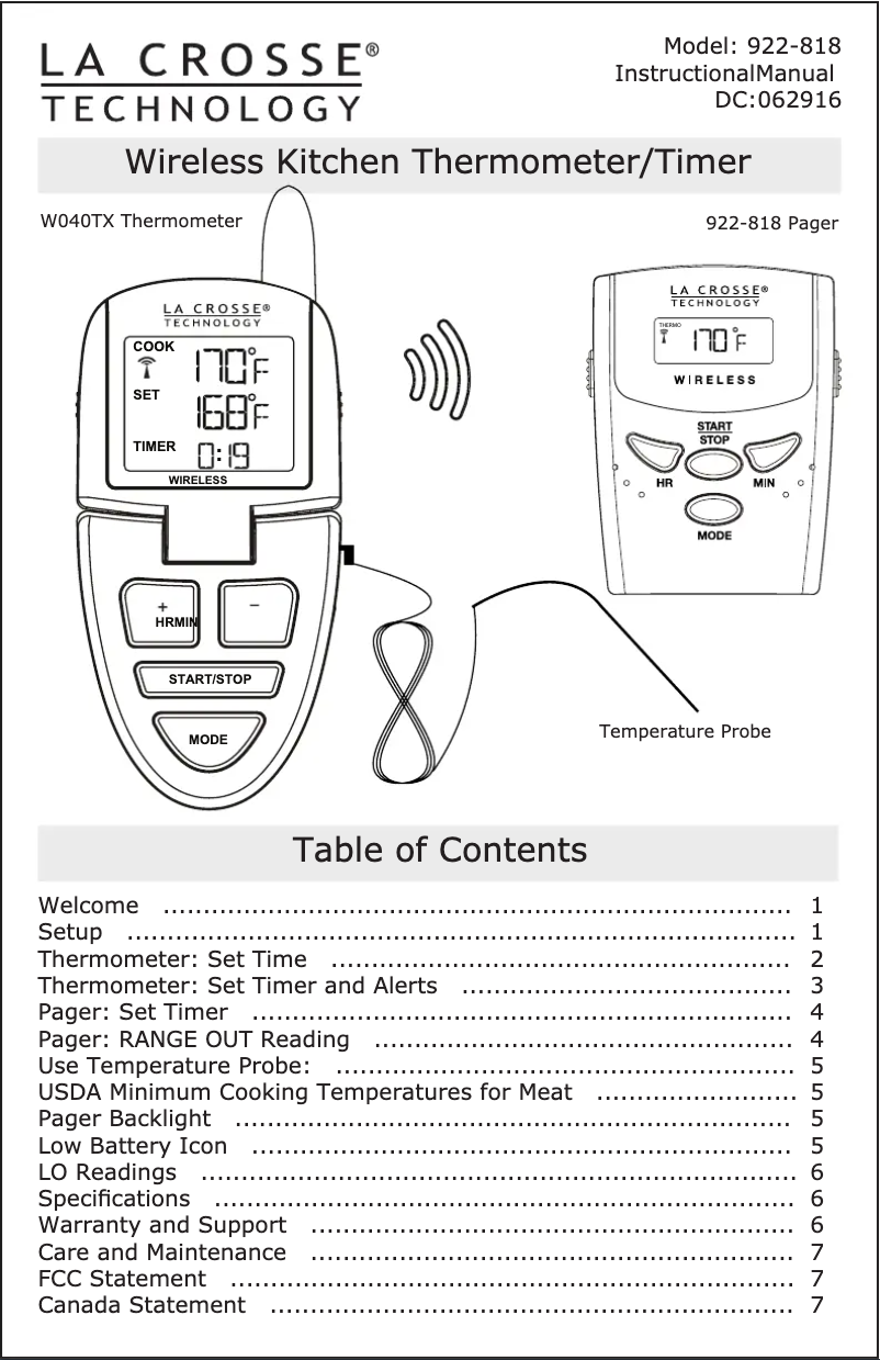 Page 1 of the manual User Manual La Crosse Technology 922-818