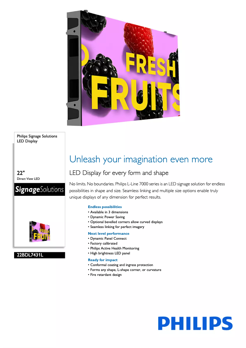 Page 1 of the manual Technical Sheet Philips 22BDL7431L