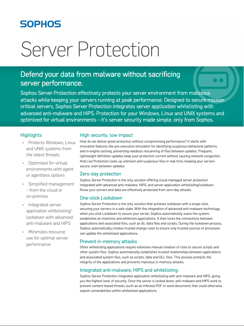 Image de la première page du manuel de l'appareil Server Protection