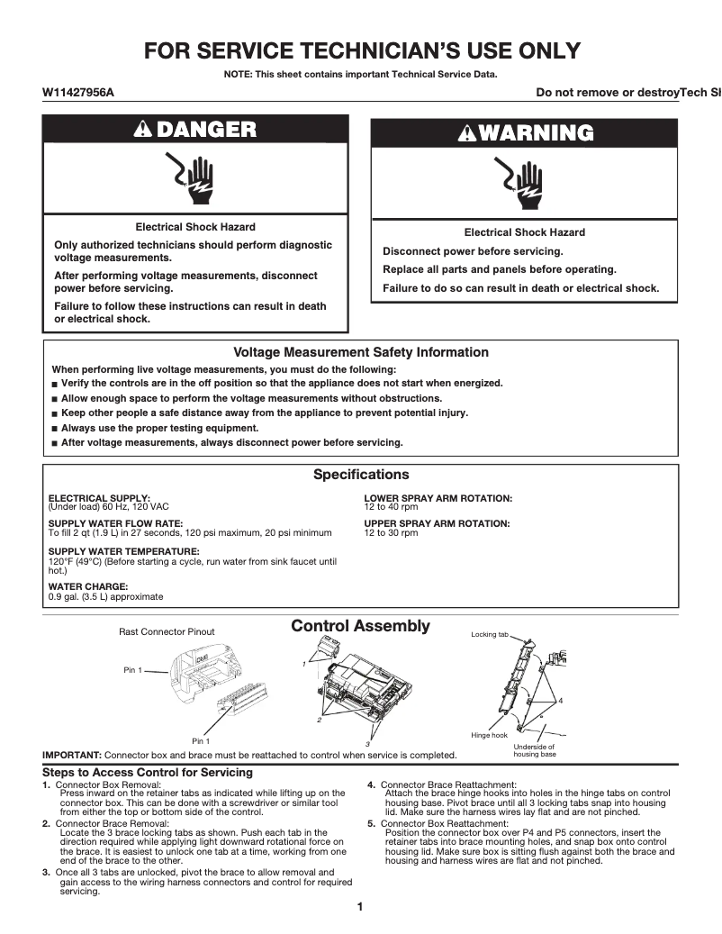 Page 1 of the manual Technical Sheet KitchenAid KDPE234GPS
