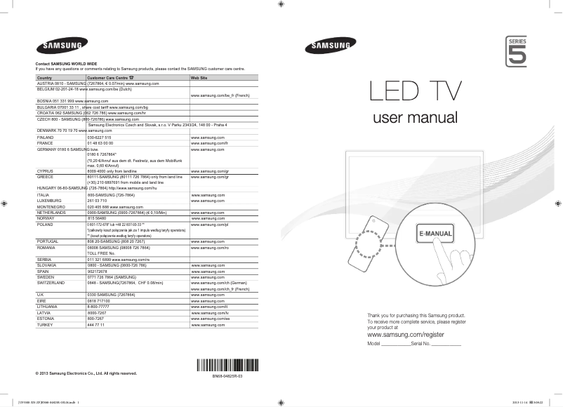Page 1 of the manual User Manual Samsung UE39F5700AW