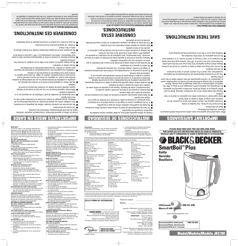 Page 1 of the manual User Manual Black & Decker JKC700