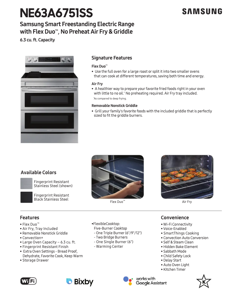 Page 1 of the manual Technical Sheet Samsung NE63A6751SG