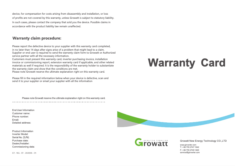 Page 1 de la notice Guide d'installation Growatt MIC 750TL-X