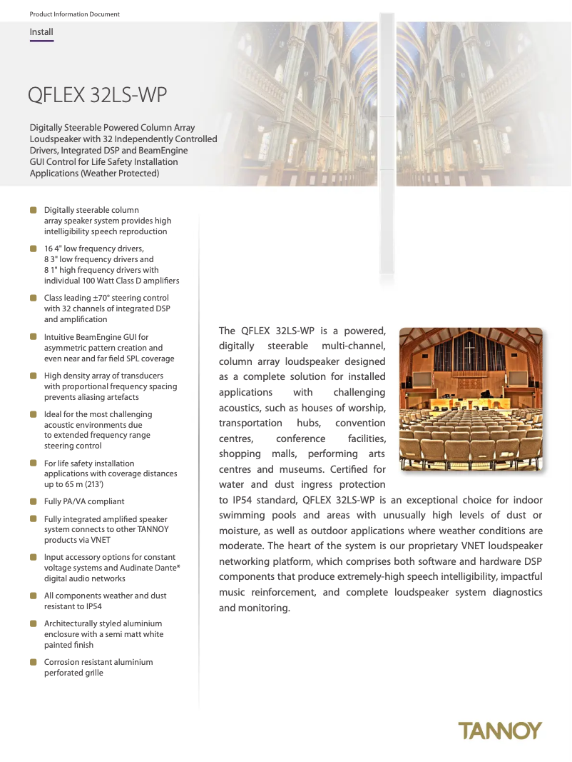Page 1 of the manual Technical Sheet Tannoy QFlex 32LS-WP