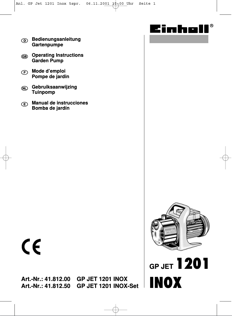 Page 1 of the manual User Manual Einhell GP JET 1201 INOX