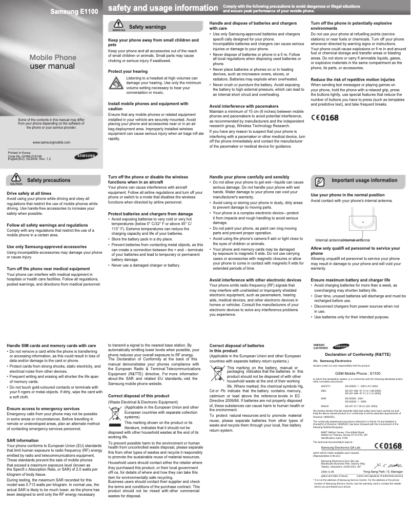 First page image of the manual for E1100