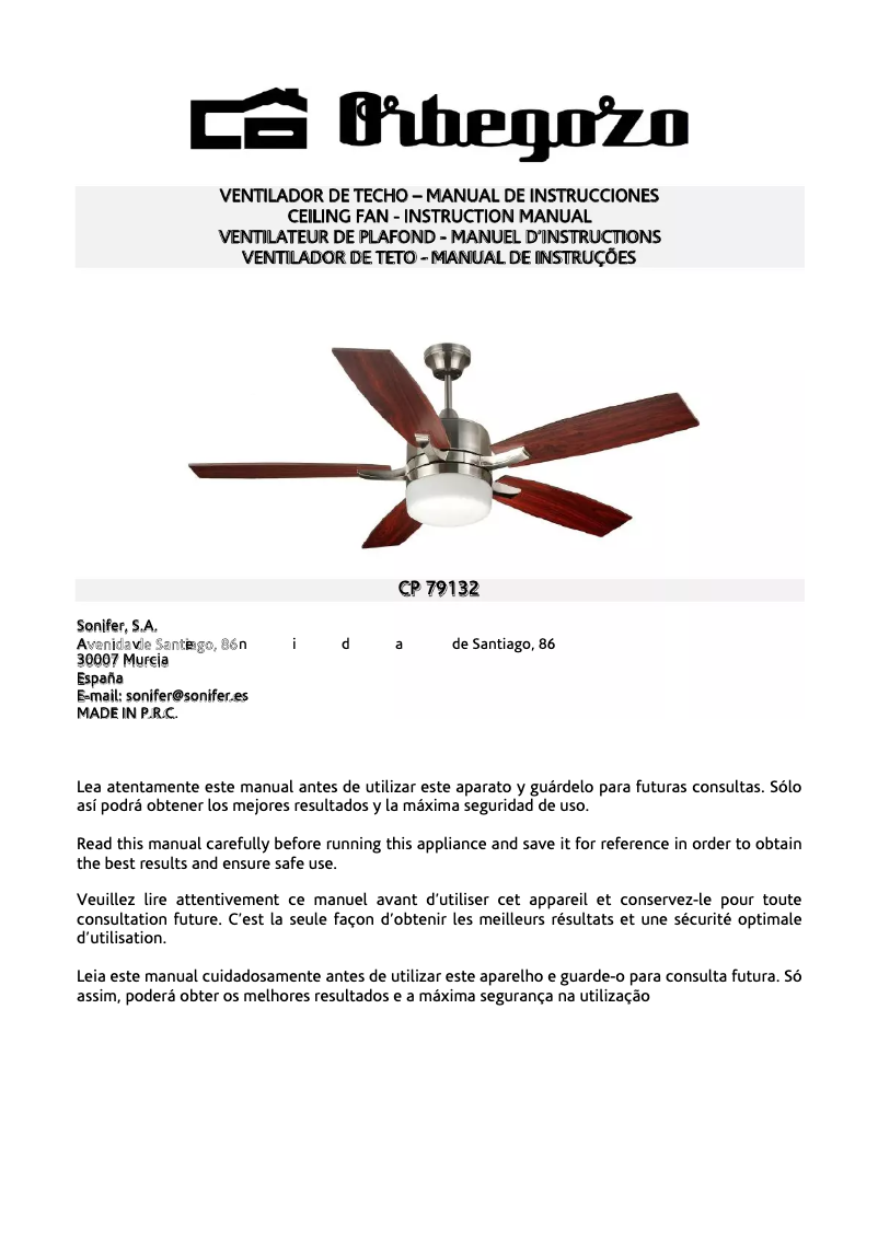 Page 1 of the manual User Manual Orbegozo CP 79132