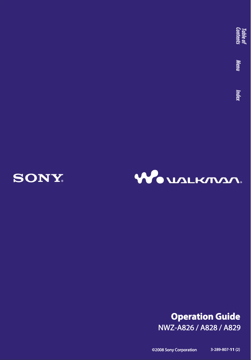 First page image of the manual for Walkman NWZ-A826