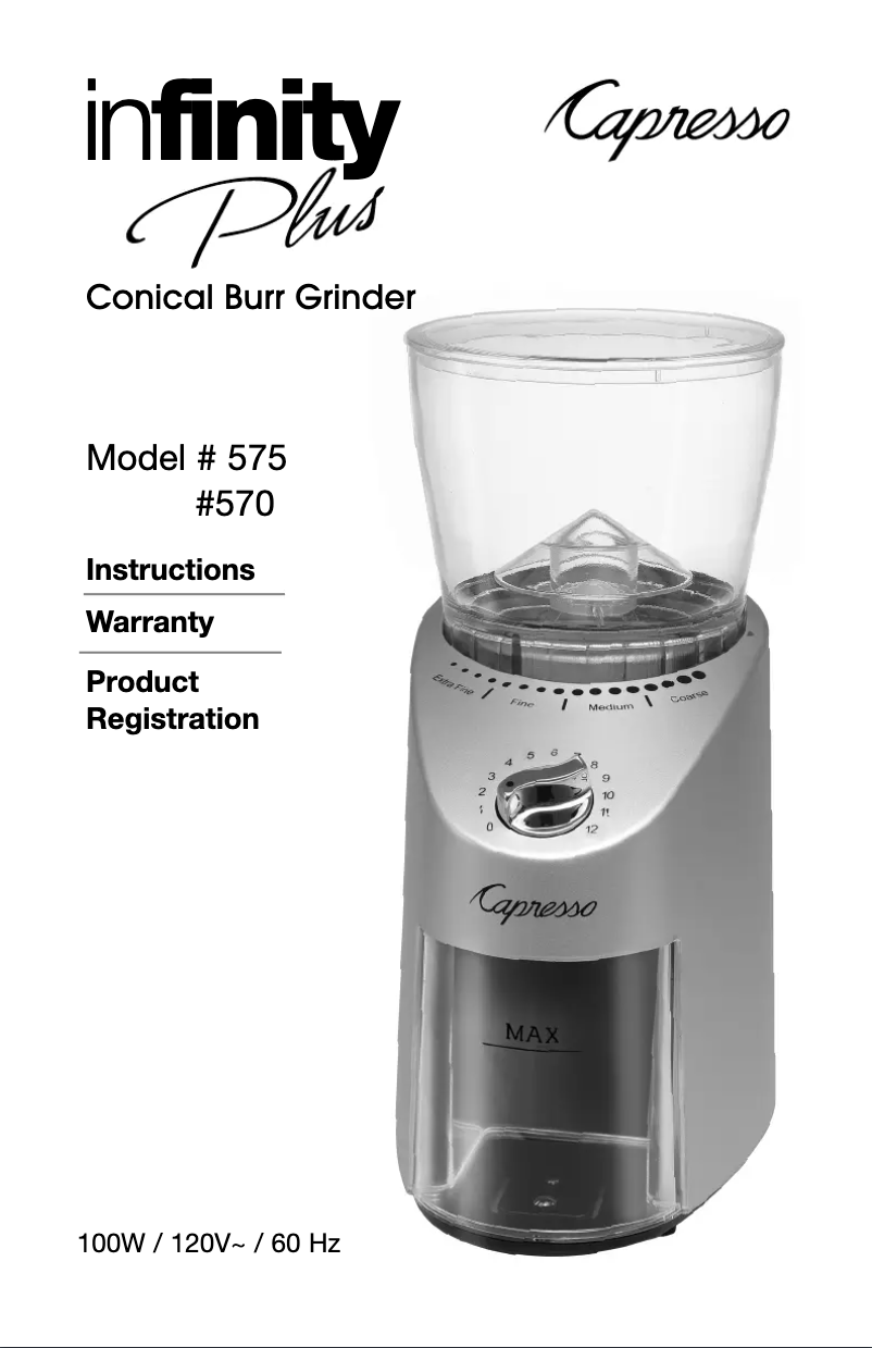 Page 1 of the manual User Manual Capresso Infinity Plus 570
