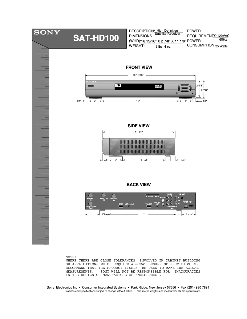 First page image of the manual for SAT-HD100