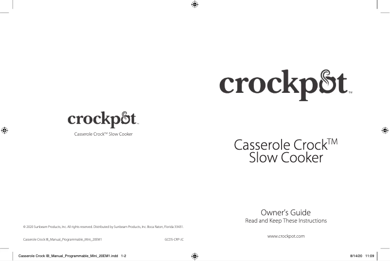 First page image of the manual for Casserole Crock SCCPCCM250-BT-BR