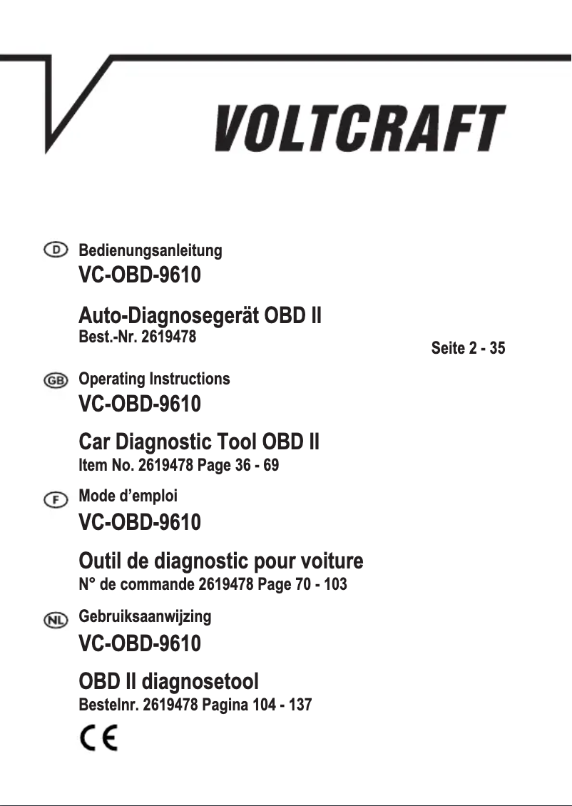 First page image of the manual for VC-OBD-9610