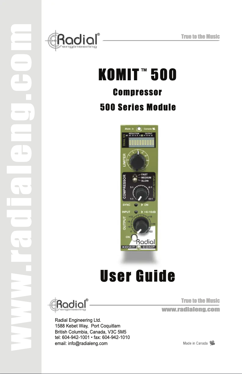 Page 1 de la notice Manuel utilisateur Radial Engineering KOMIT 500