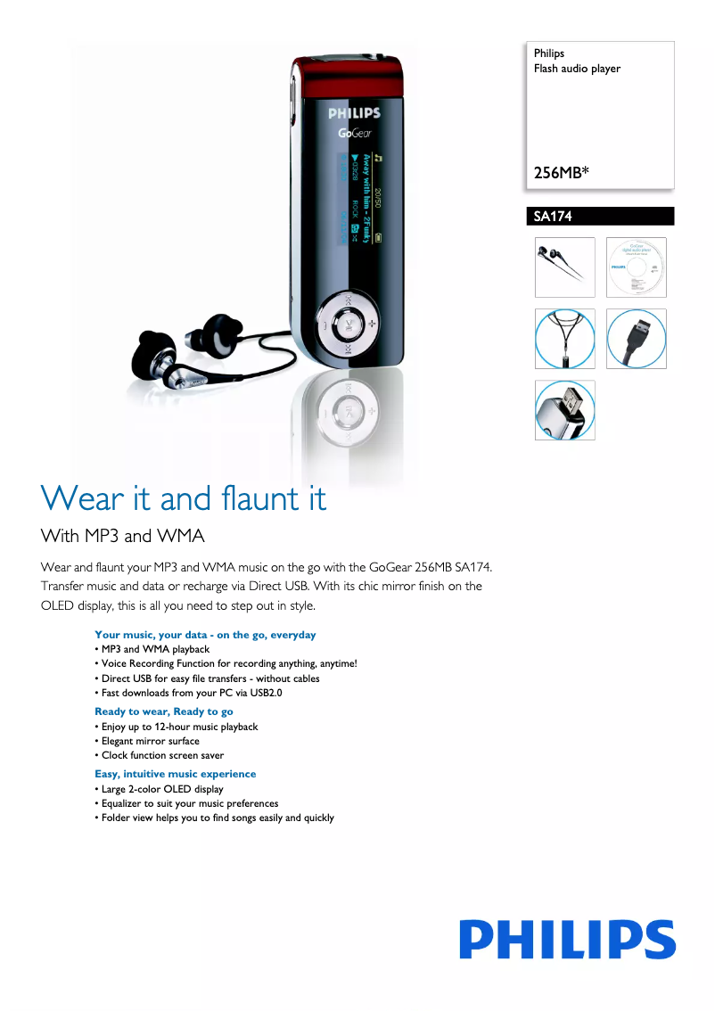 First page image of the manual for GoGear SA174