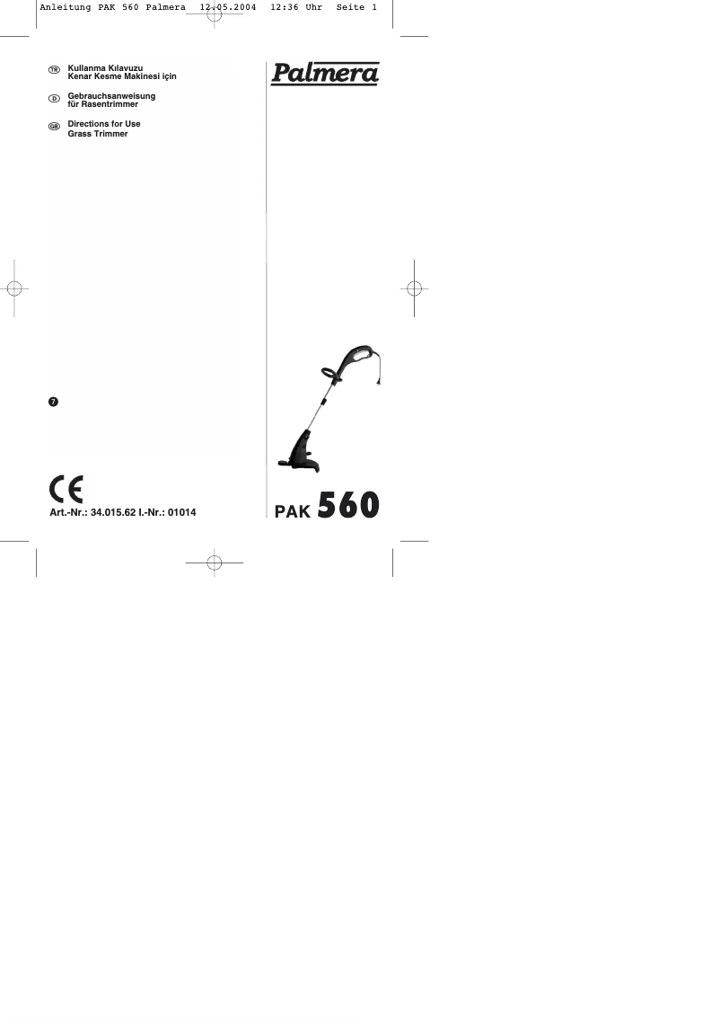 First page image of the manual for PAK 560