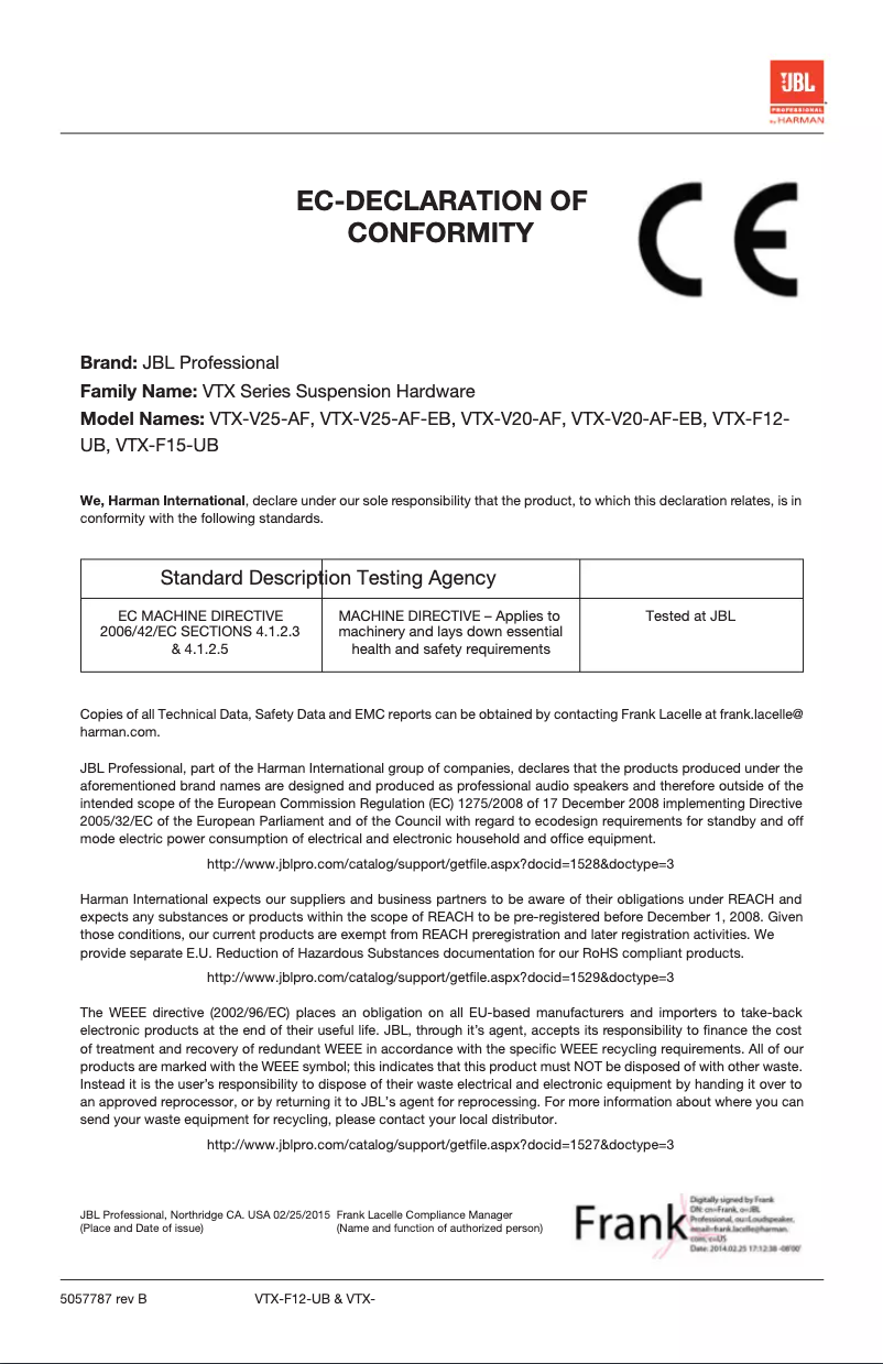 Page 1 of the manual User Manual JBL VTX F12 UB