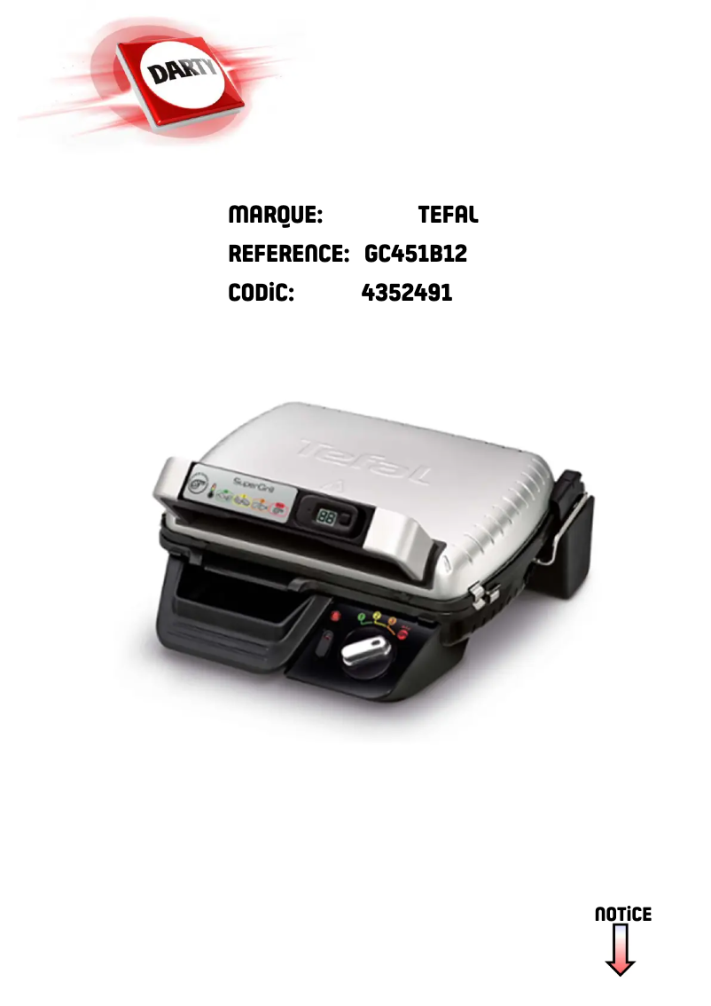 First page image of the manual for SuperGrill XL GC461B