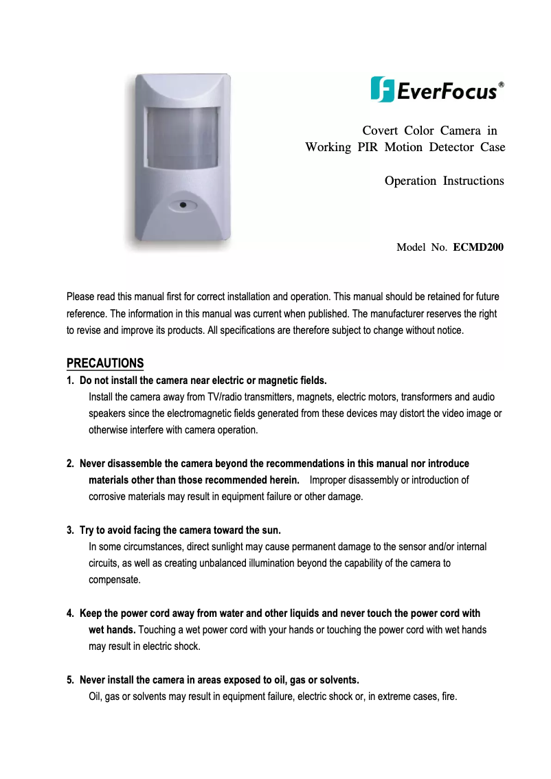 Page 1 of the manual User Manual EverFocus ECMD200