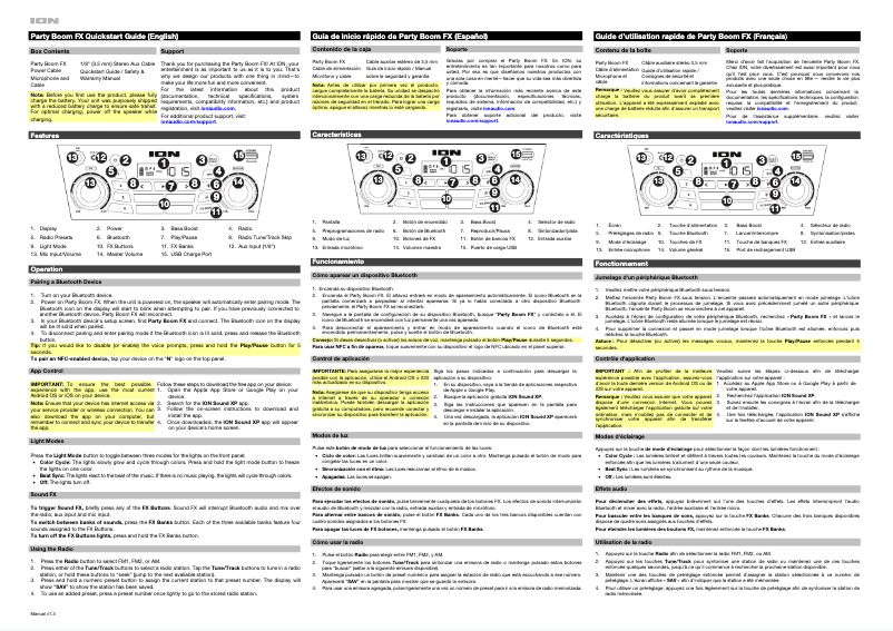 First page image of the manual for Party Boom FX