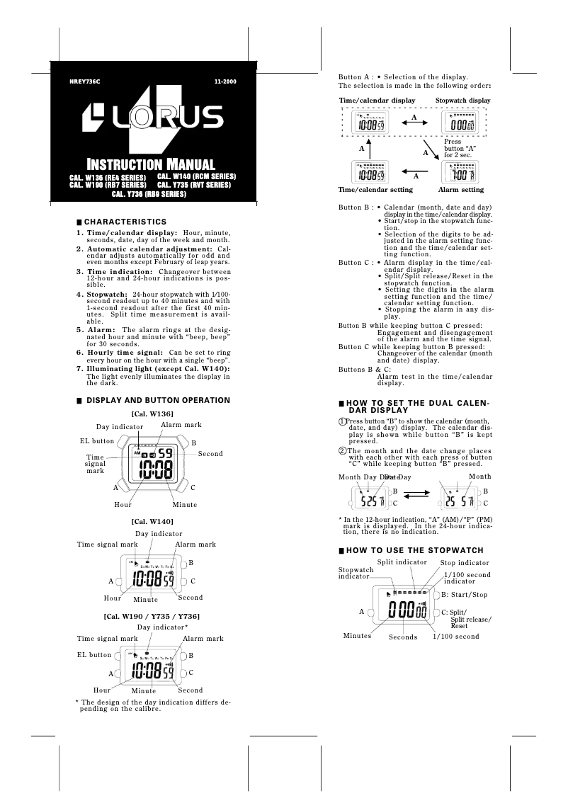 Page 1 of the manual User Manual Lorus W136