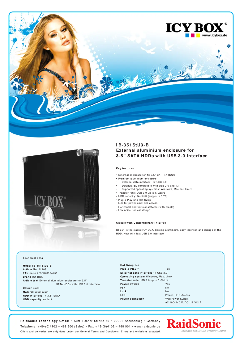Page 1 of the manual Technical Sheet Icy Box IB-351StU3-B