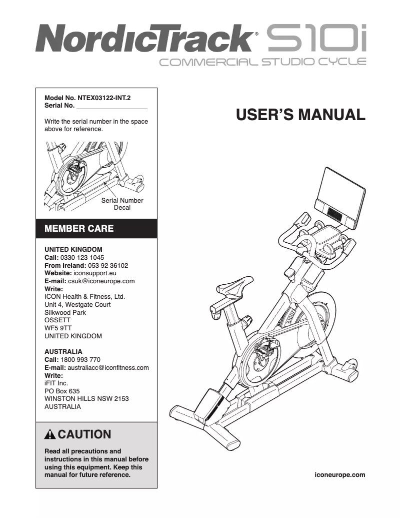 First page image of the manual for Commercial S10i Studio Cycle