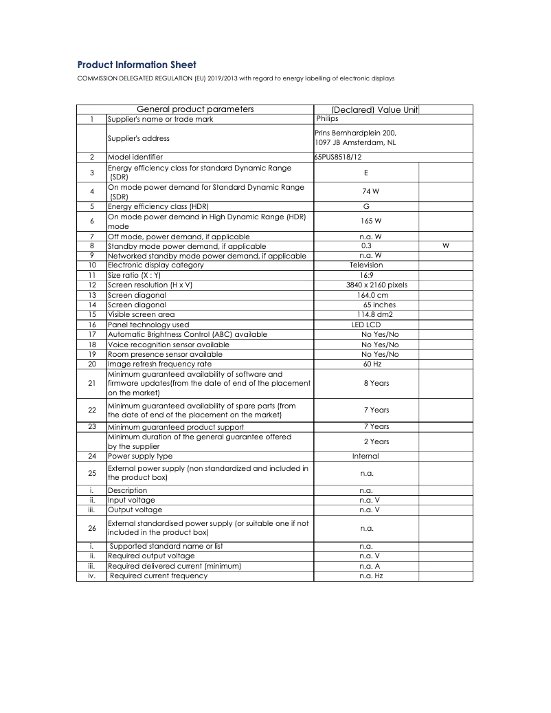 First page image of the manual for 65PUS8518
