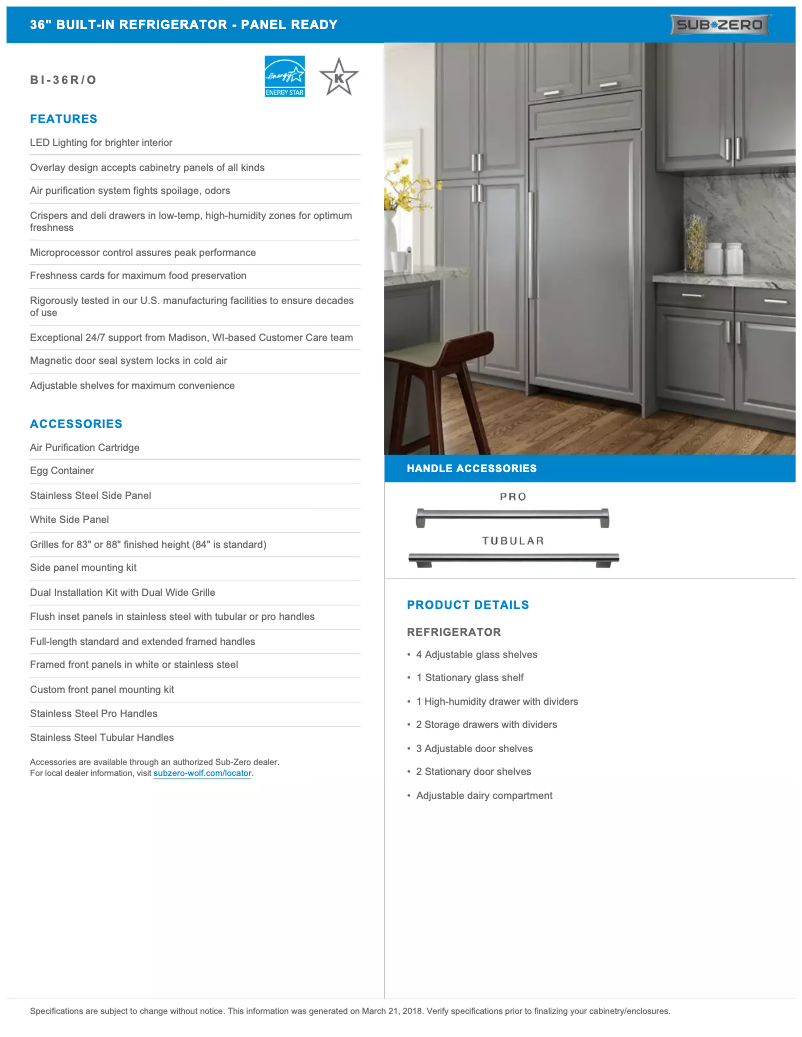 First page image of the manual for BI-36R/O-RH
