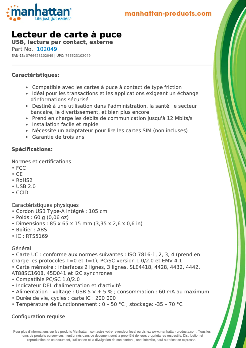 Page 1 of the manual Technical Sheet Manhattan 102049