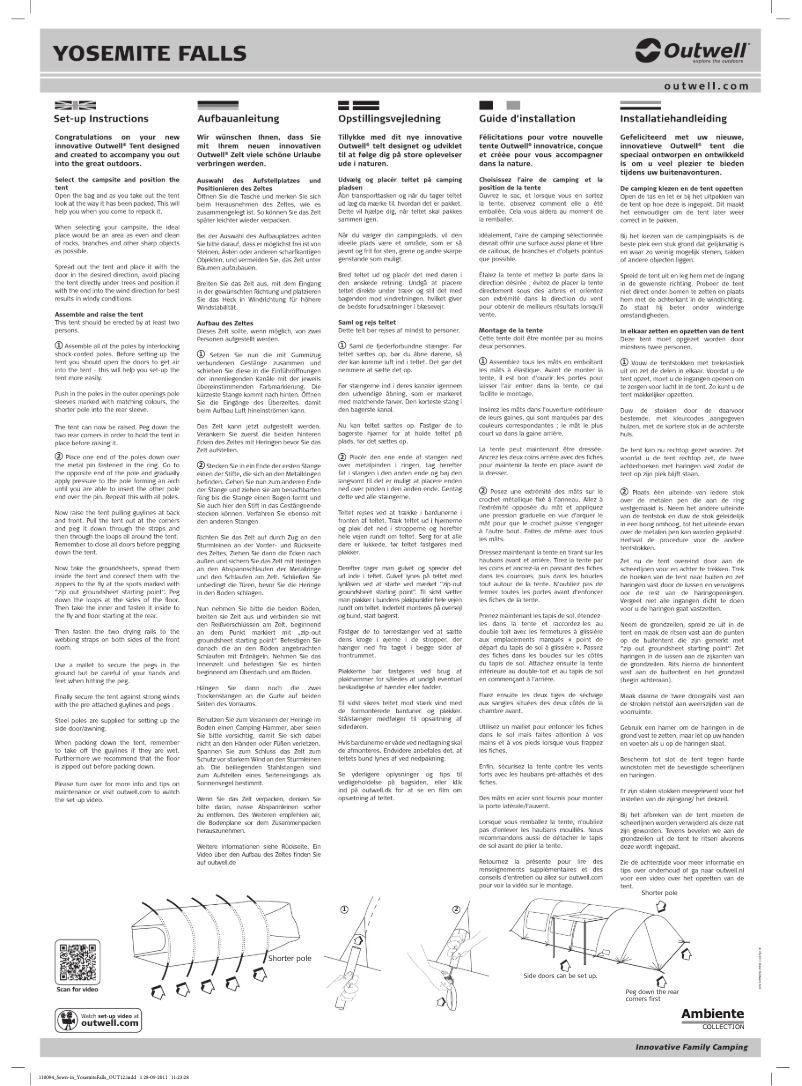 Page 1 of the manual User Manual Outwell Ambiente Yosemite Falls