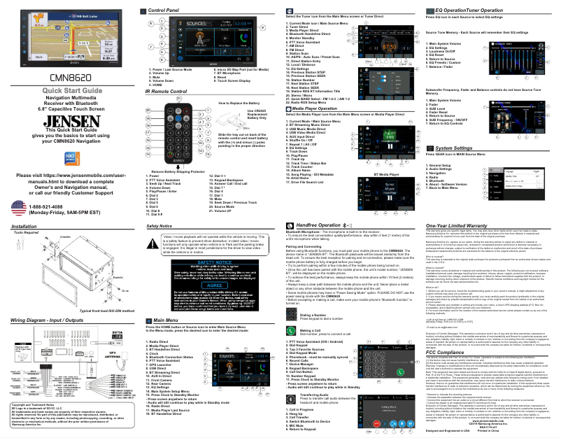 Page 1 of the manual Quick Start Guide Jensen CMN8620
