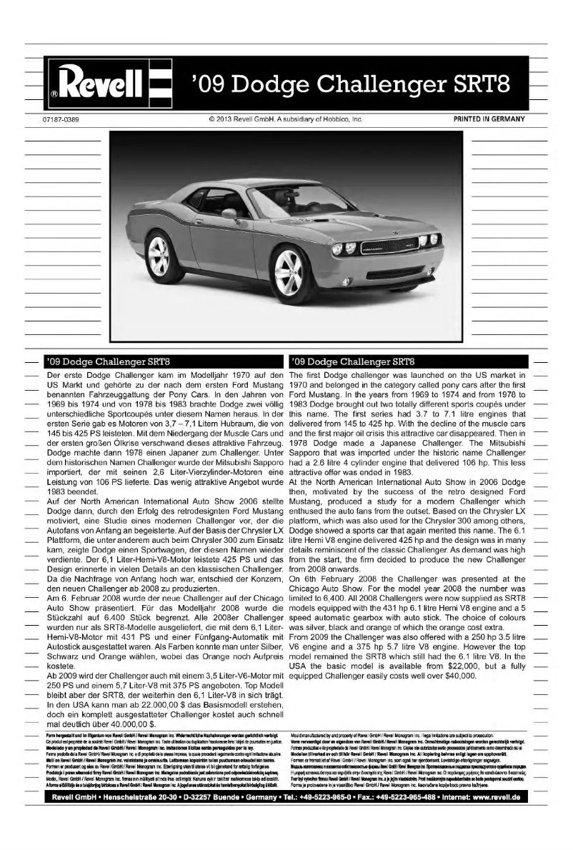 First page image of the manual for 2009 Dodge Challenger SRT 8